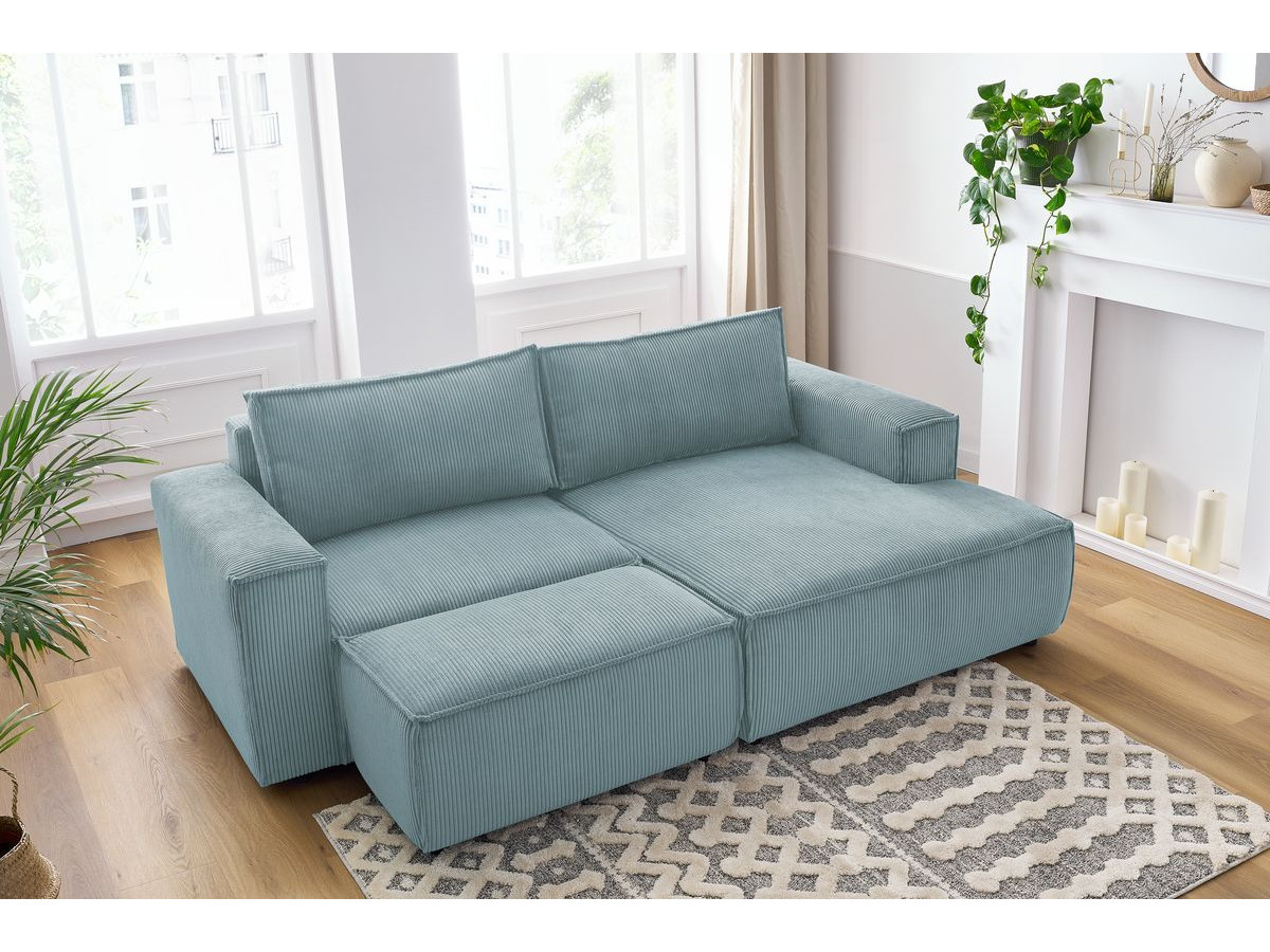 Bobochic Nihad Ecksofa mit Pouf Cordsamt Hellblau Ecke rechts