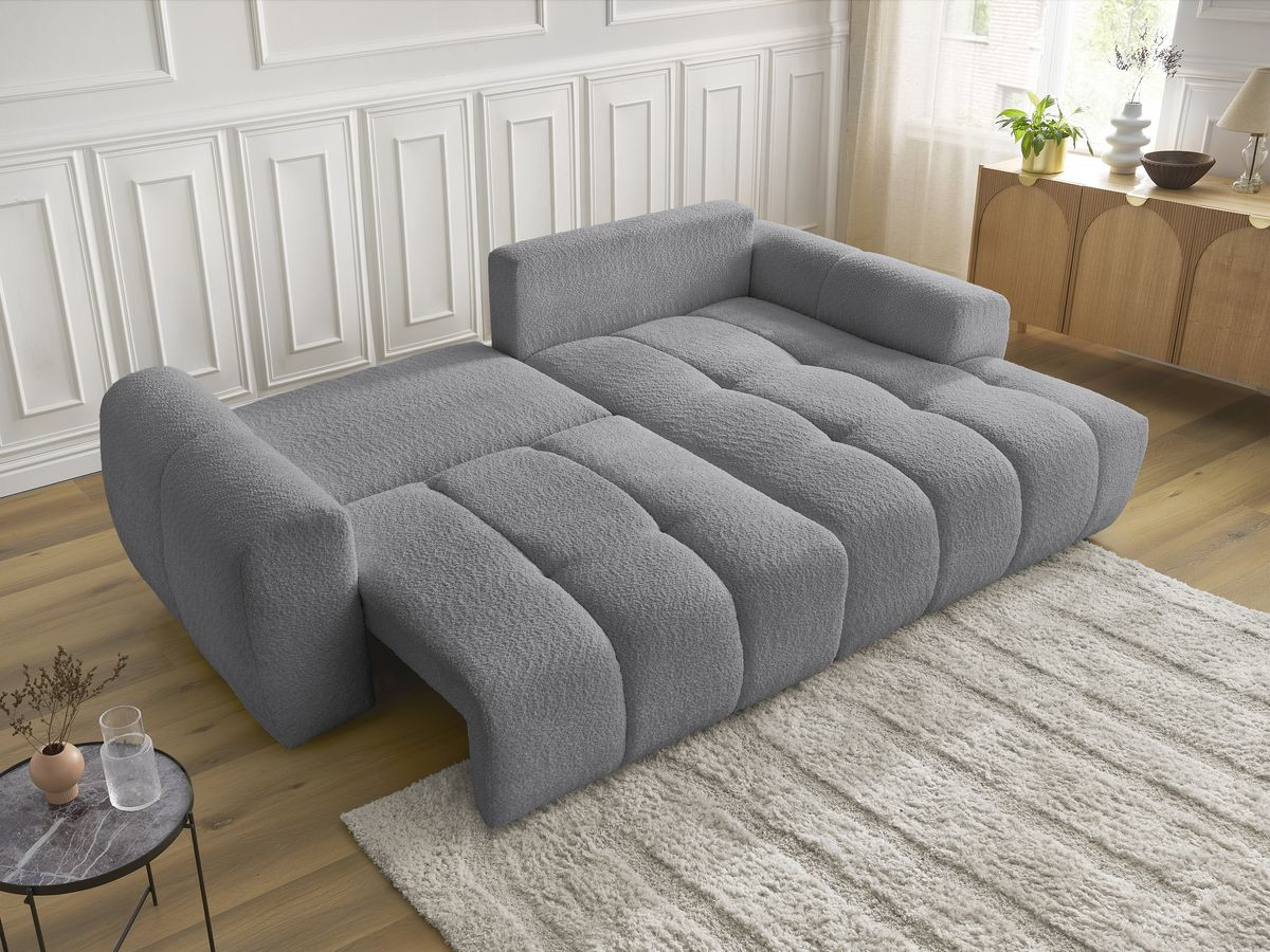 Bobochic Roxelane Ecksofa mit Schlaffunktion und Bettkasten 258 × 150 cm Bouclé-Stoff Dunkelgrau Ecke rechts