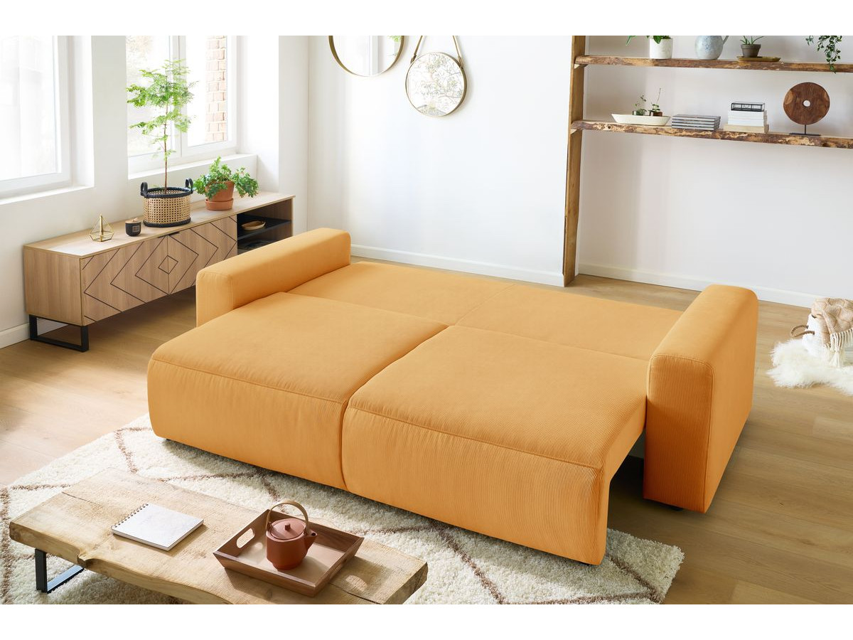 Bobochic Envy Schlafsofa 3-Sitzer mit Bettkasten Cordsamt Gelb