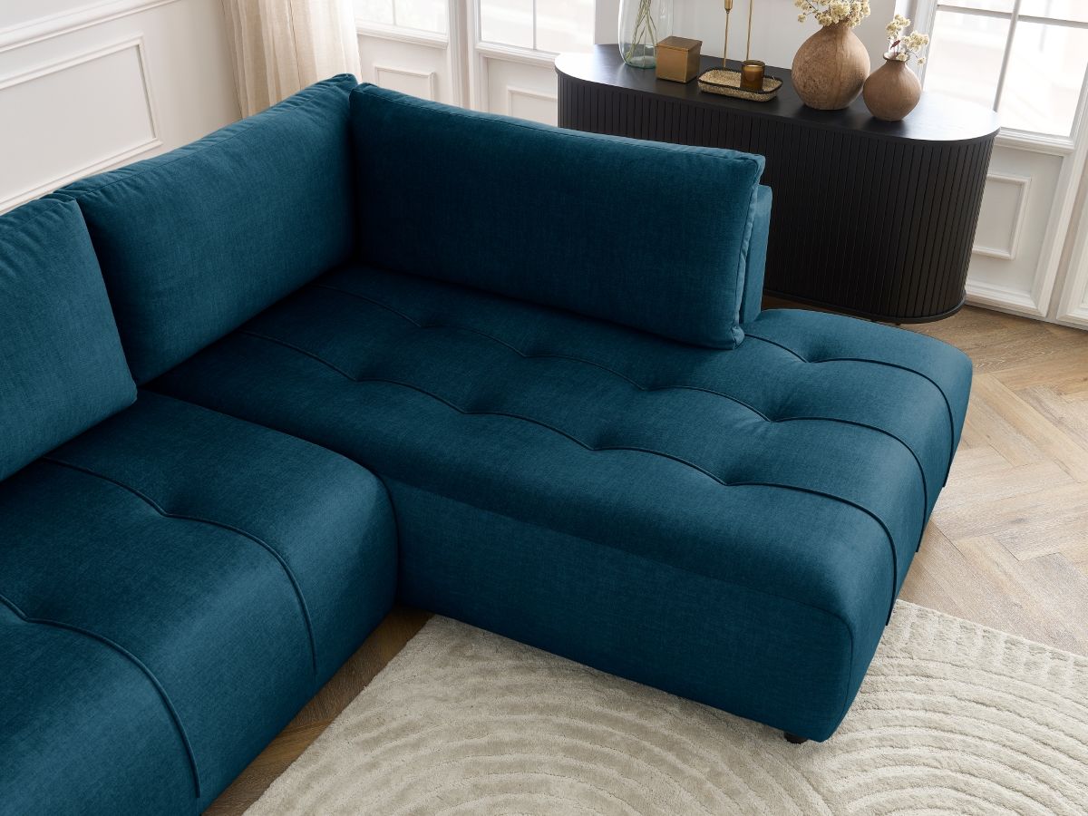 Bobochic Arsene Ecksofa mit Schlaffunktion und Bettkasten 277 × 200 cm Samt Dunkelblau Ecke rechts