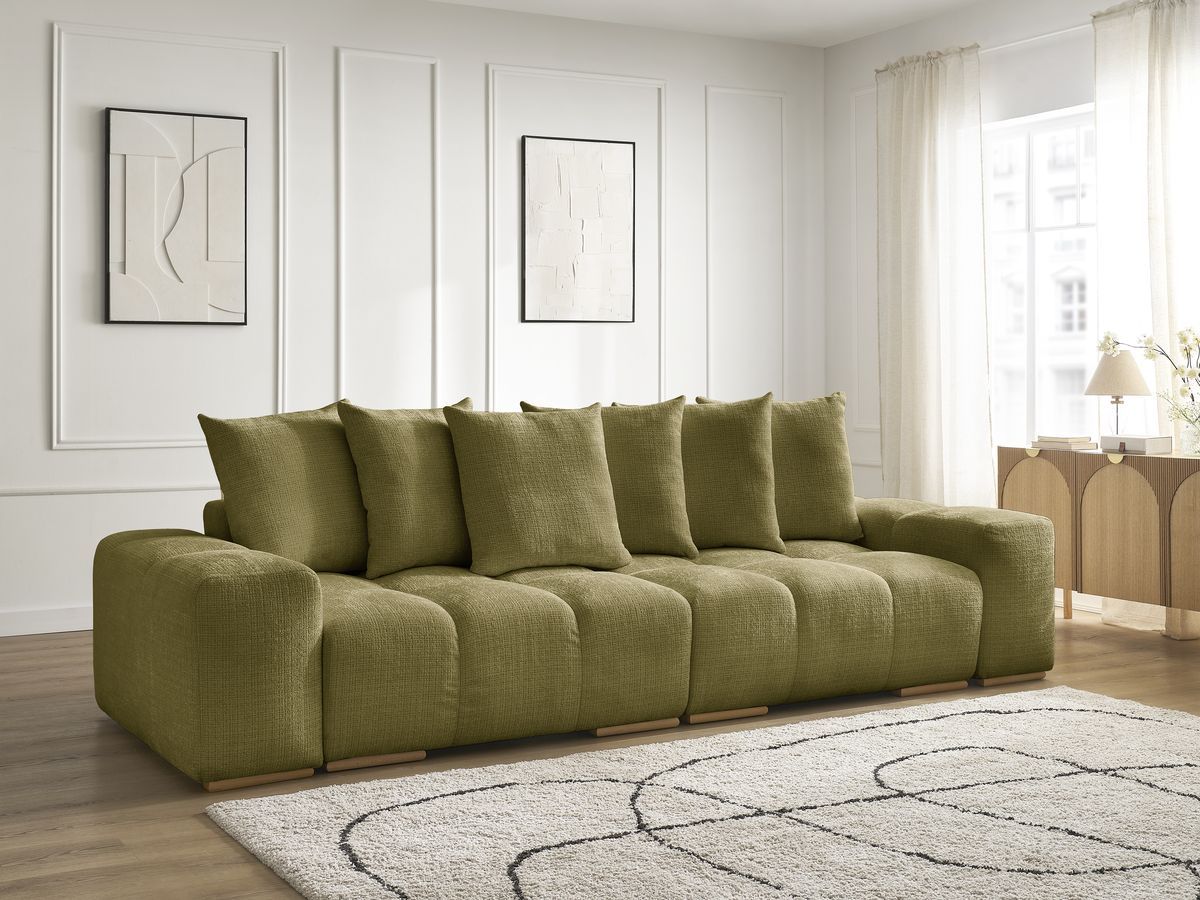Bobochic Anakin Schlafsofa 3-Sitzer mit Bettkasten, 6 Kissen Strukturstoff Grün