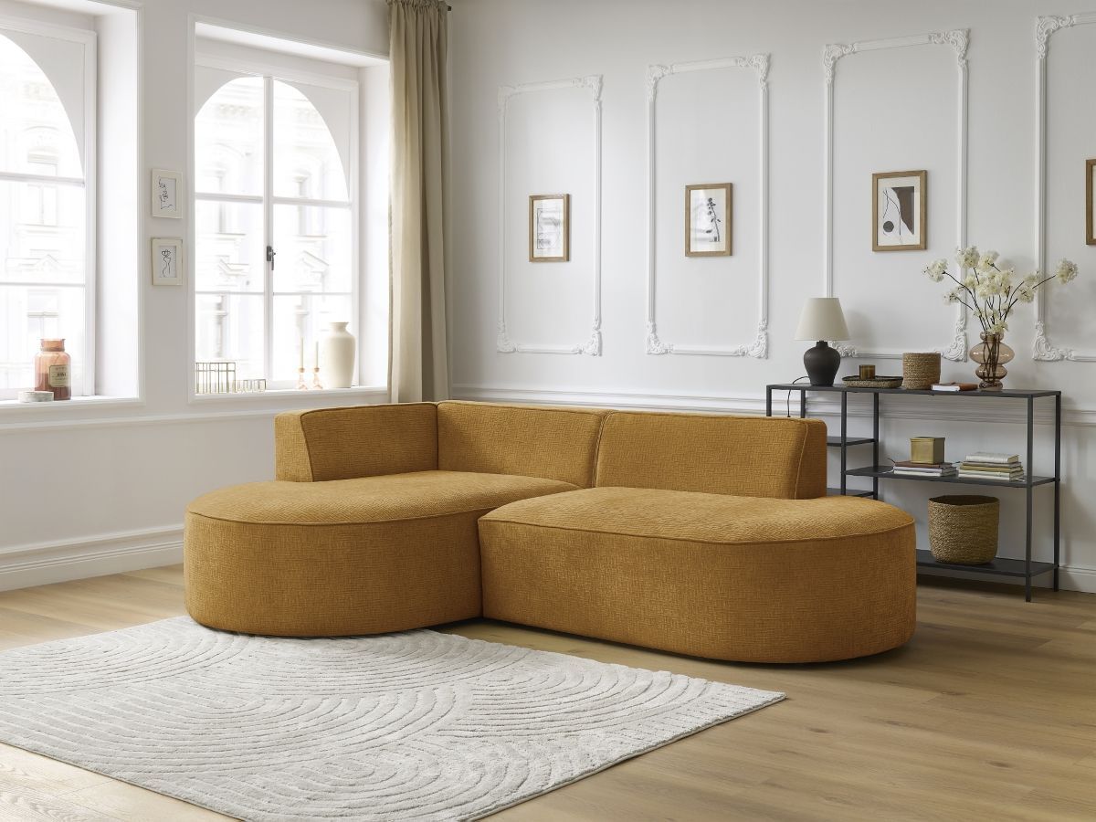 Bobochic Rousseau Ecksofa Strukturstoff Gelb Ecke links