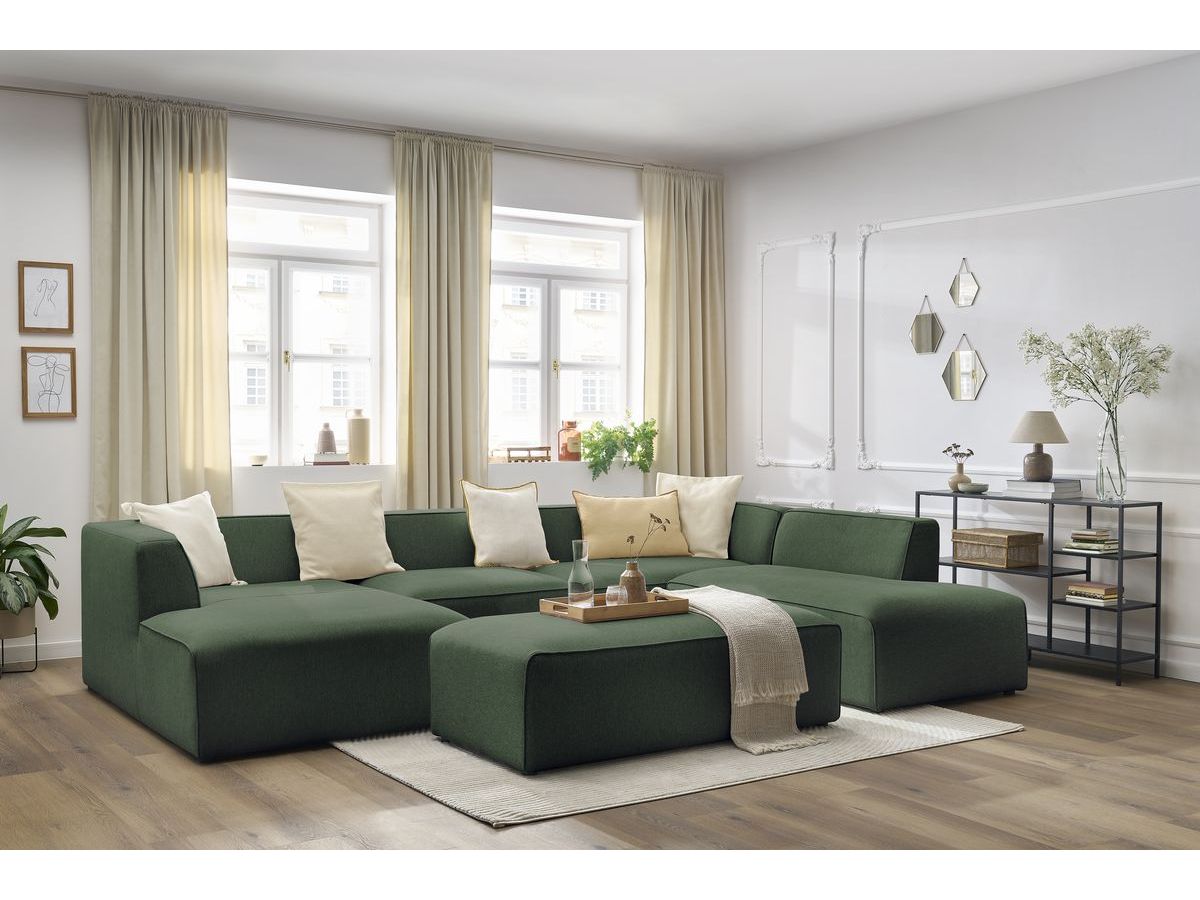 Bobochic Megeve Wohnlandschaft mit Pouf Melange-Stoff Grün Ecke links
