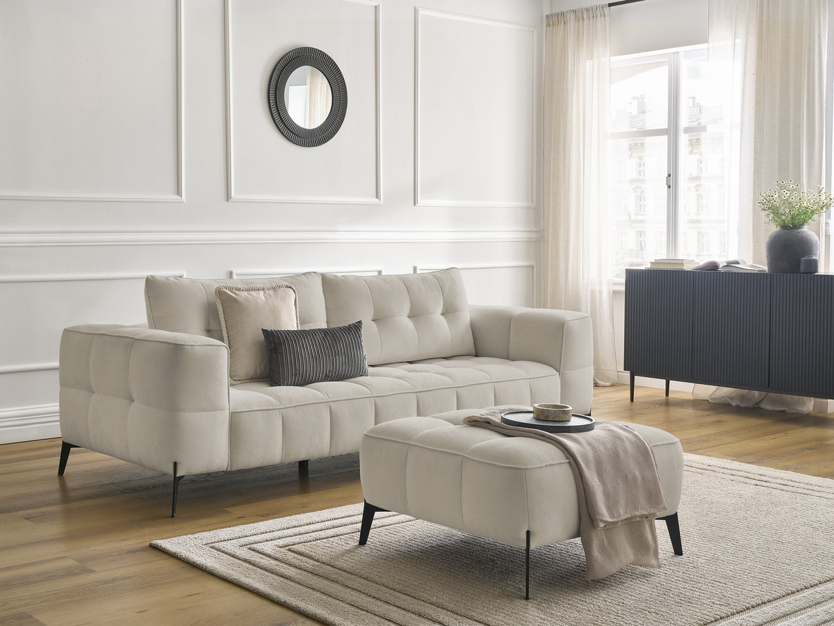 Bobochic Anis Sofa 3-Sitzer mit Pouf Strukturstoff Beige