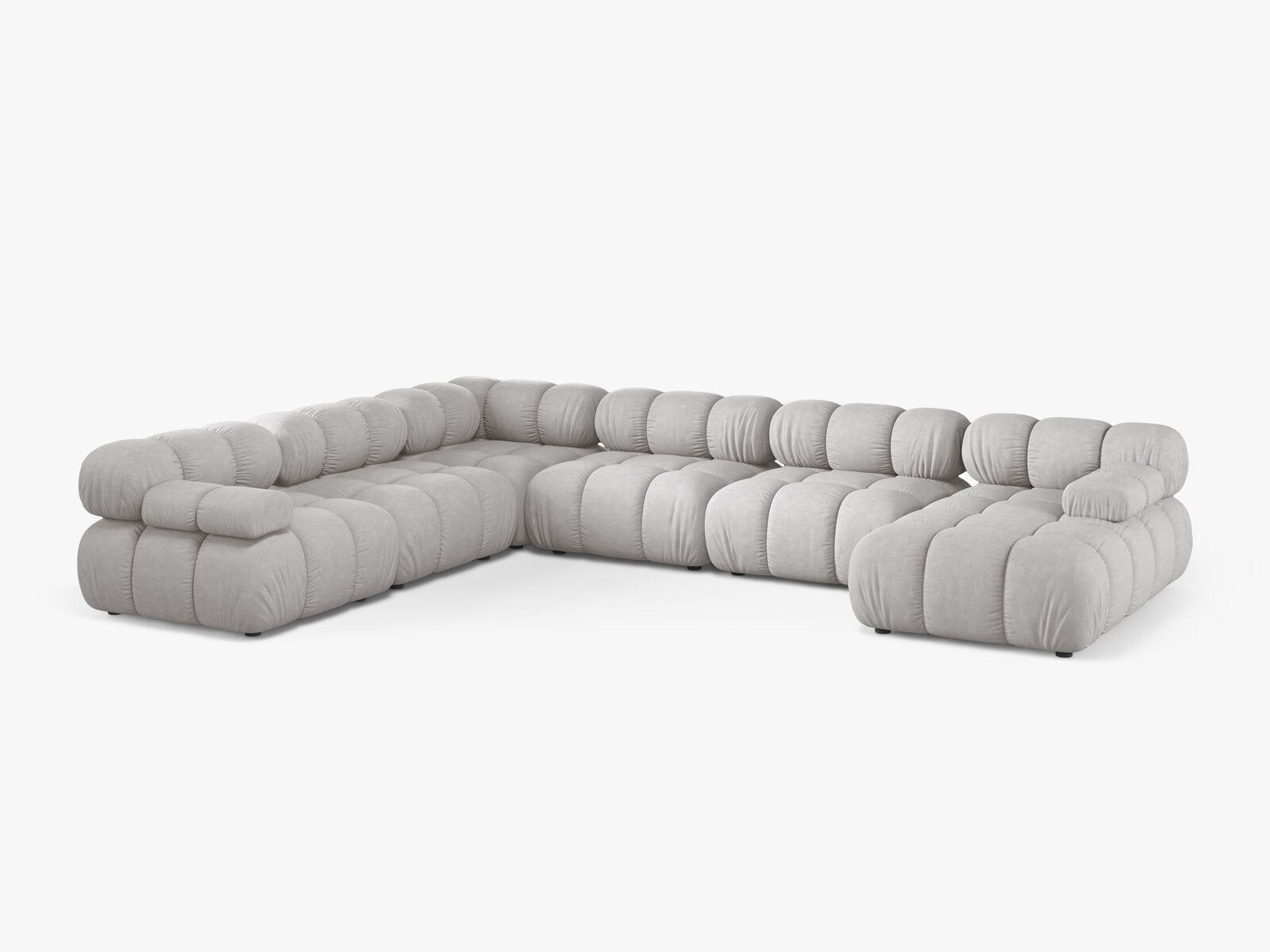 Micadoni Modulares Panorama Ecksofa Bellis 8-Sitzer Links Strukturierter Stoff Liberty Hellgrau