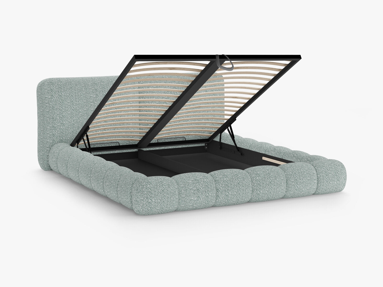 Micadoni Stauraumbett mit Kopfteil Solange Chenille Silencio Gedämpftes Blau 200x200