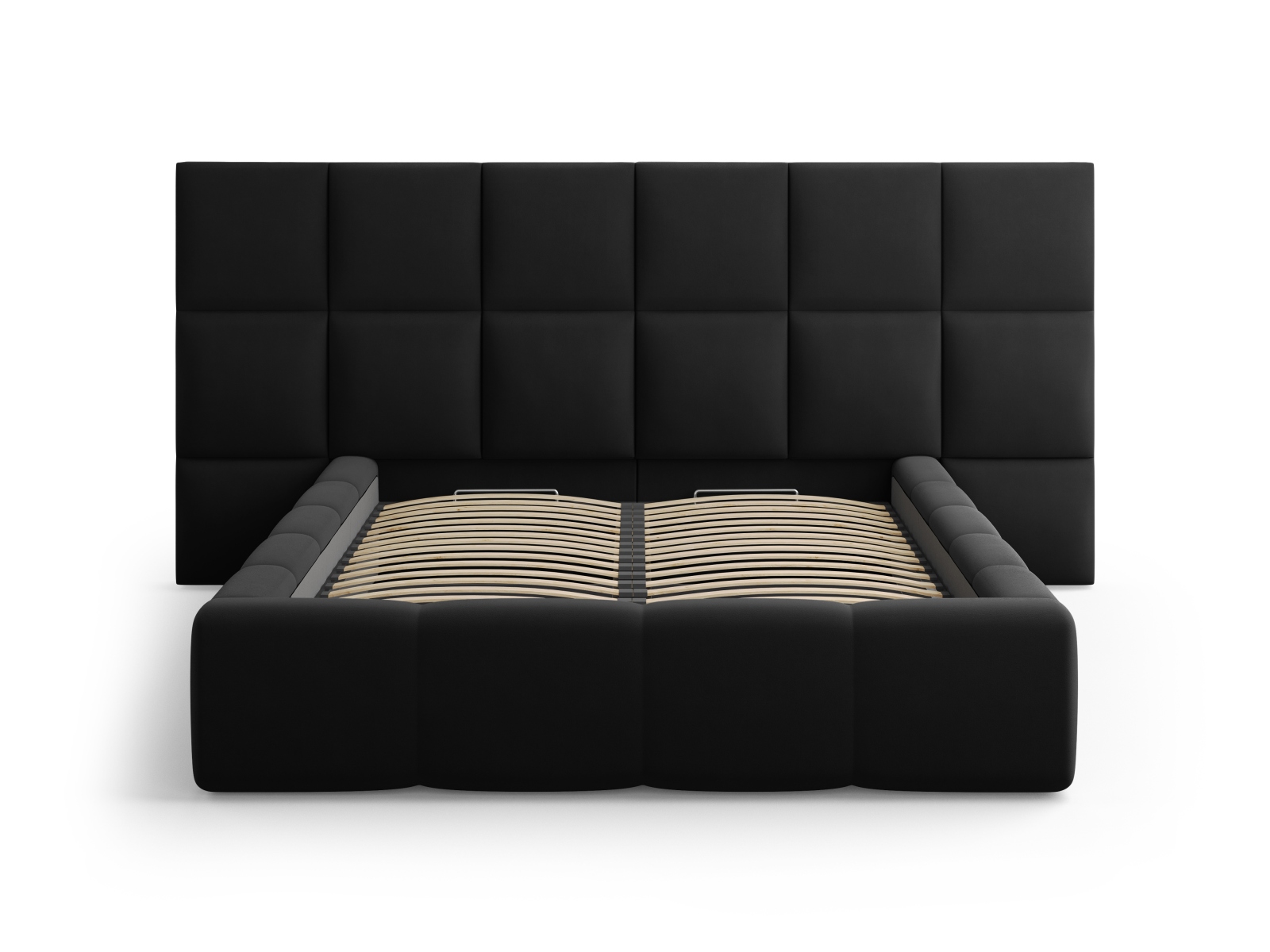Cosmopolitan Design Stauraumbett mit doppeltem Kopfteil Livigno 180x200 Samt Bluvel Schwarz