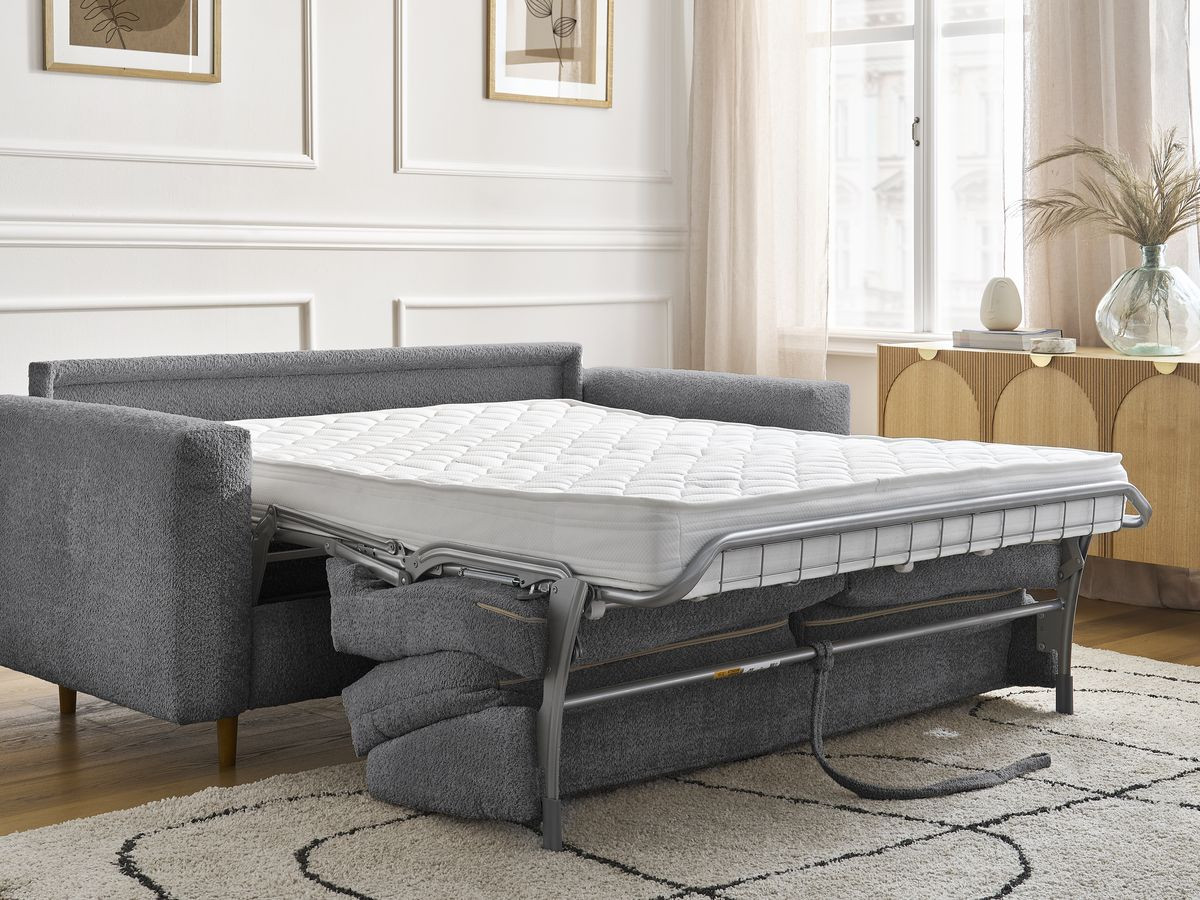 Bobochic Cocoone Schlafsofa 3-Sitzer Bouclé-Stoff Dunkelgrau, Liegefläche 160 × 200 cm
