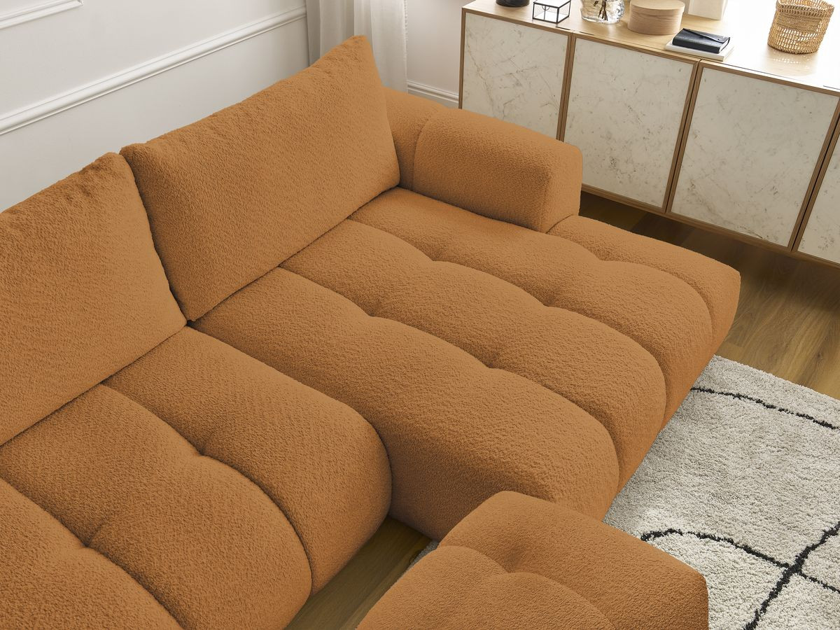 Bobochic Fuji Ecksofa mit Schlaffunktion und Bettkasten und Pouf 292 × 160 cm Bouclé-Stoff Gelb Ecke rechts
