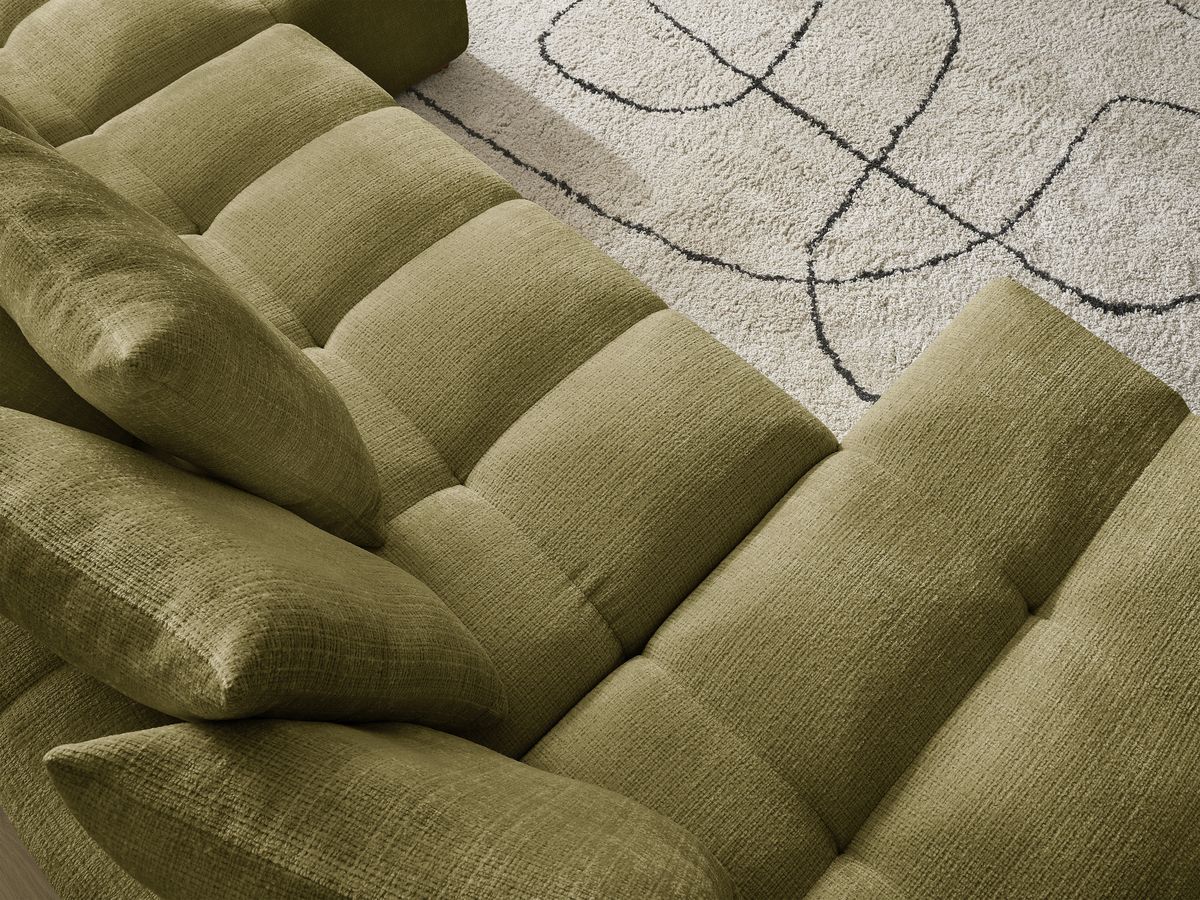 Bobochic Anakin Wohnlandschaft, Liegefläche 137 × 382 cm, 10 Kissen Strukturstoff Grün