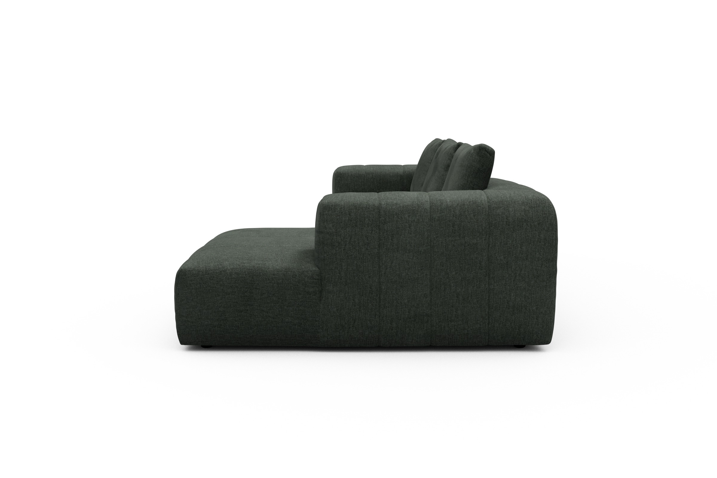 Ecksofa Hugo 2,5-Sitzer Armlehne links mit Chaiselongue Aivi-Pine-Green