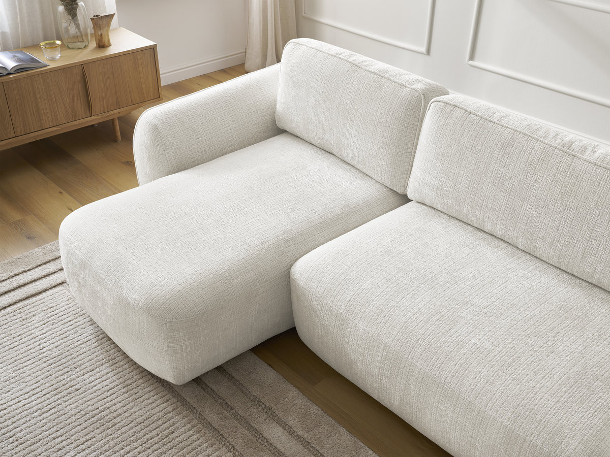 Bobochic Denise Ecksofa mit Schlaffunktion und Bettkasten 258 × 160 cm Strukturstoff Weiß Ecke links