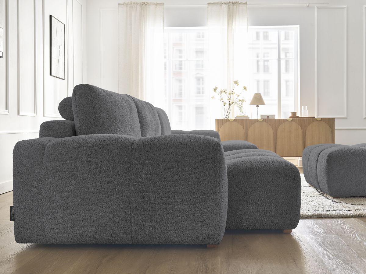 Bobochic Anakin Wohnlandschaft mit Pouf, 3 Kissen Bouclé-Stoff Dunkelgrau