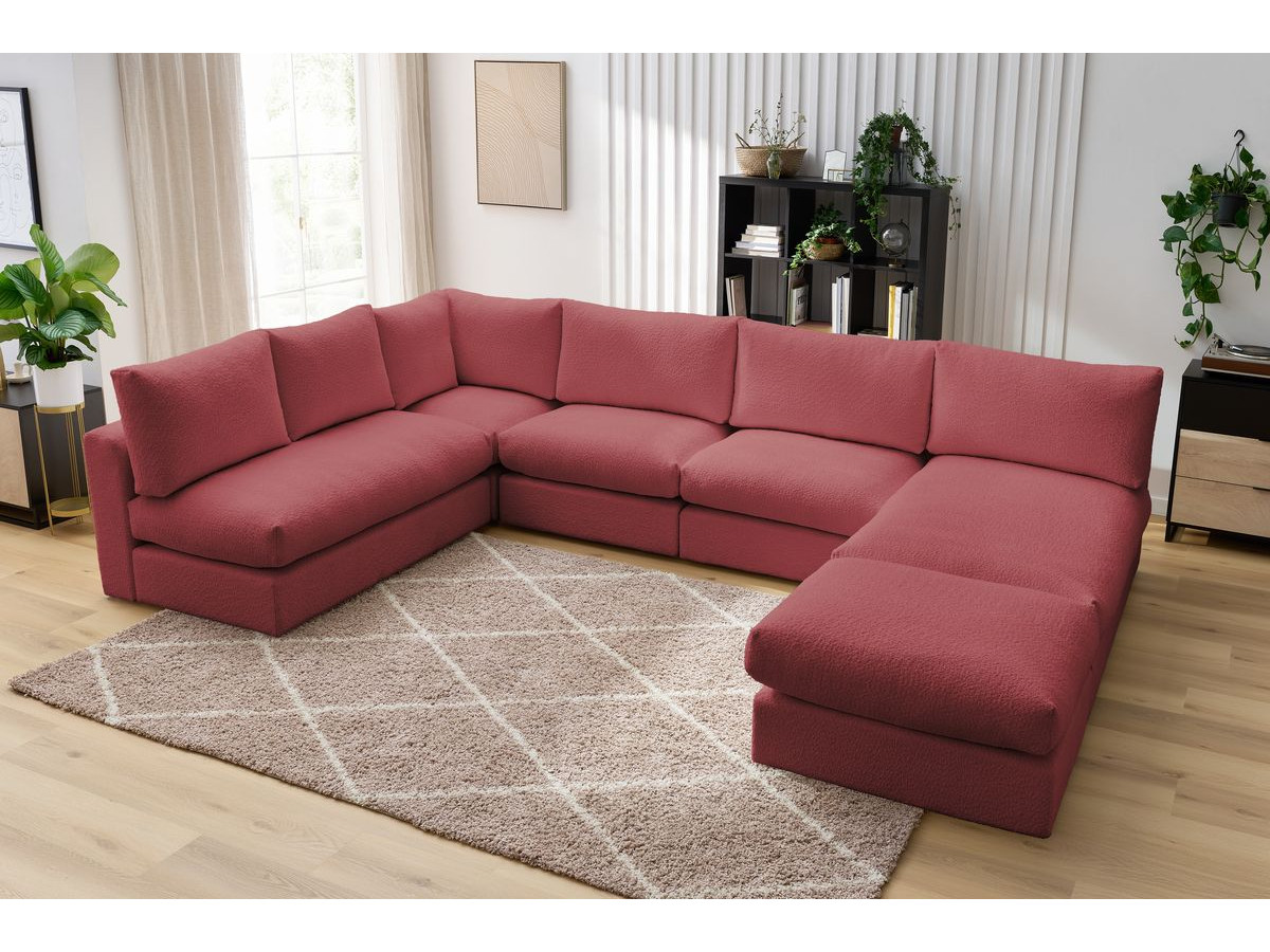 Bobochic Paris Ecksofa mit Pouf 369 × 262 cm Bouclé-Stoff Rot