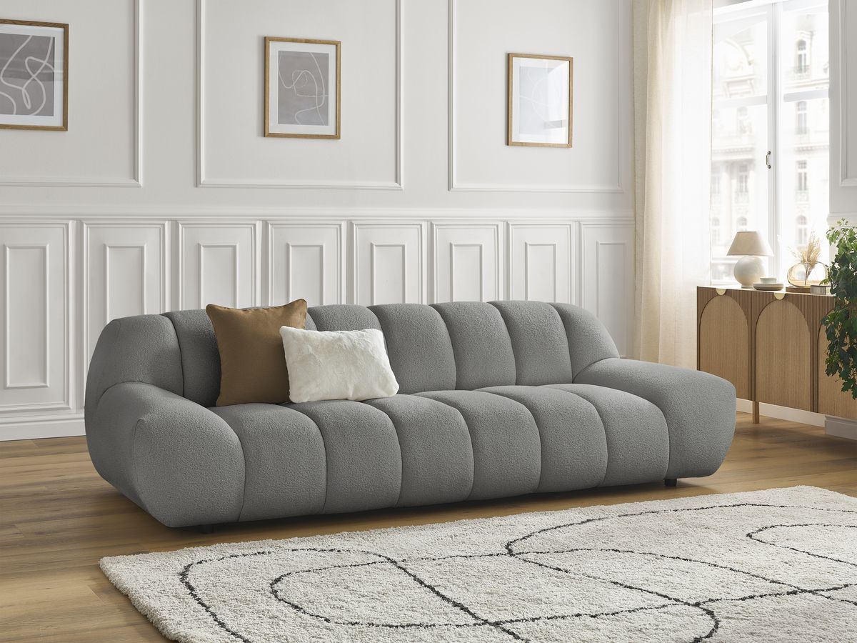Bobochic Hayden Sofa 3-Sitzer Bouclé-Stoff Dunkelgrau