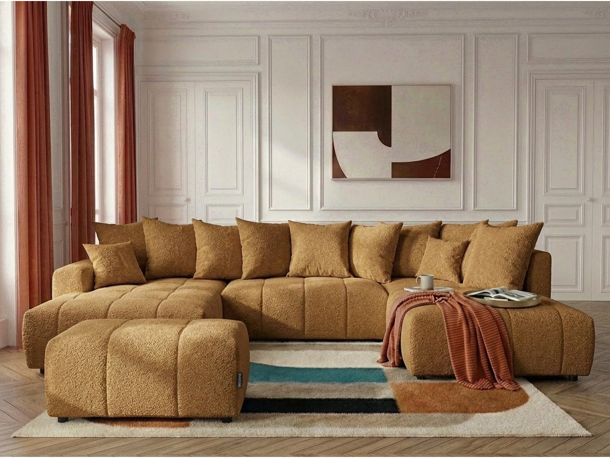Bobochic Roxelane Wohnlandschaft mit Pouf Bouclé-Stoff Gelb Ecke links