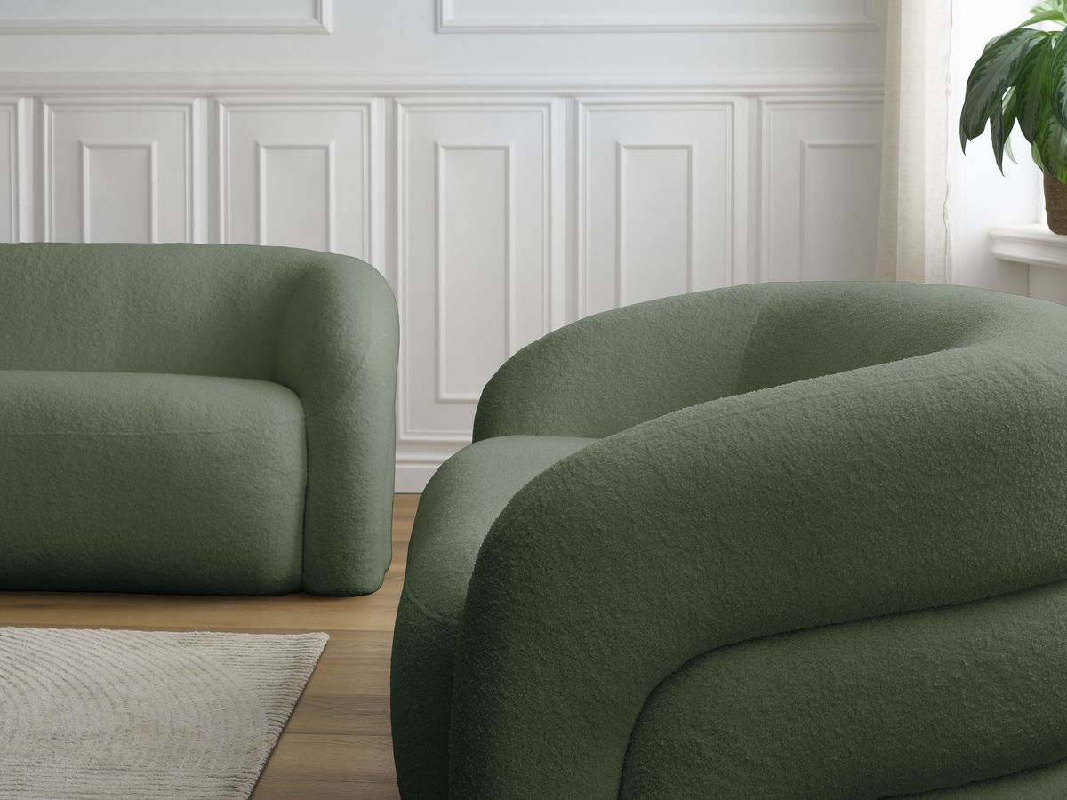 Bobochic Elina Sofa 5-Sitzer Bouclé-Stoff Grün