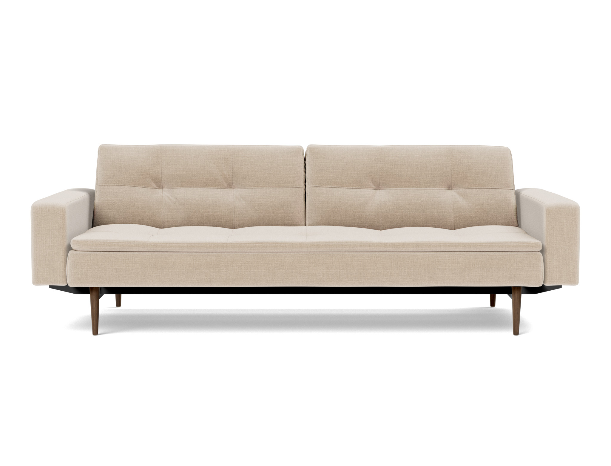 Schlafsofa Dublexo mit Armlehnen Chenille Esina 410-Almond-Beige Beine Styletto Eiche dunkel