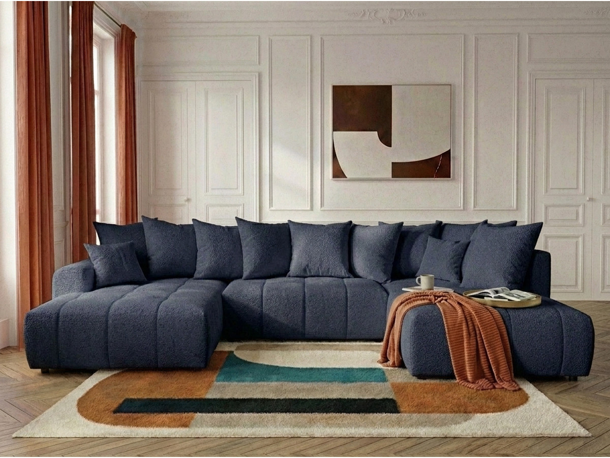 Bobochic Roxelane Wohnlandschaft Bouclé-Stoff Dunkelblau Ecke links