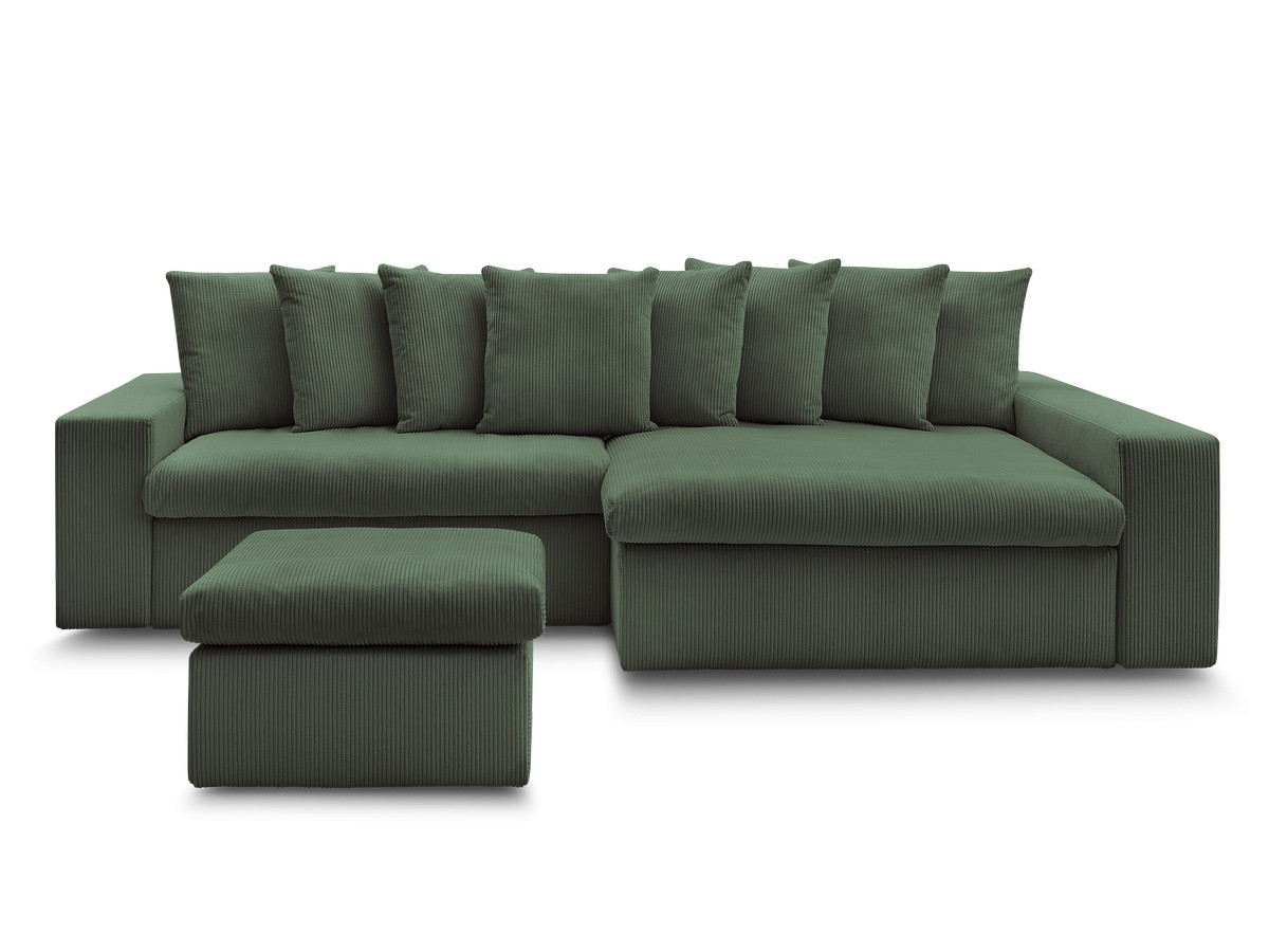 Bobochic Enore Ecksofa mit Pouf Cordsamt Dunkelgrün Ecke rechts
