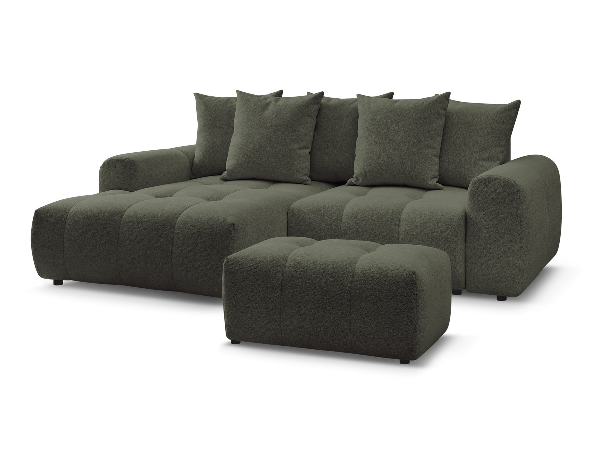 Bobochic Roxelane Ecksofa mit Schlaffunktion und Bettkasten und Pouf 258 × 150 cm Melange-Stoff Grün Ecke links