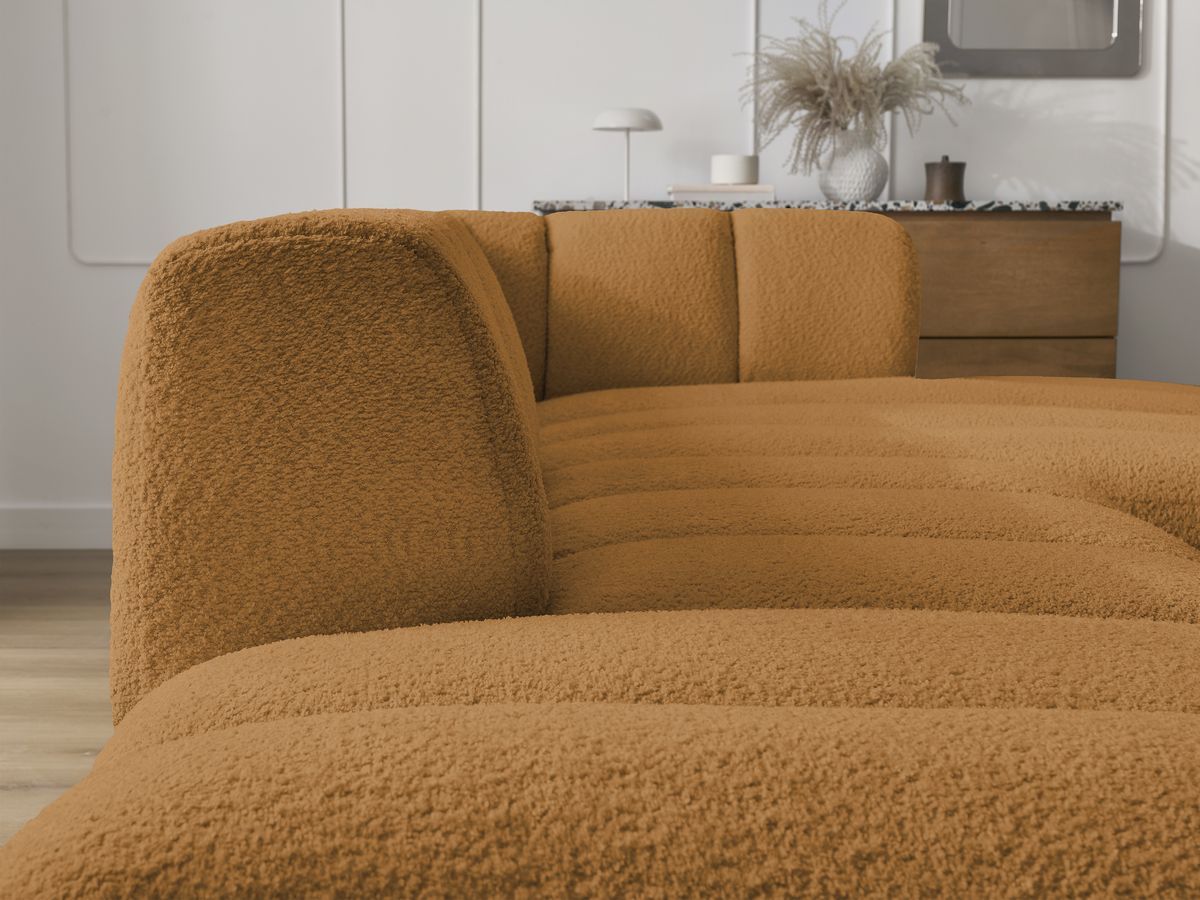 Bobochic Annecy Ecksofa mit Sofamodul und Pouf Bouclé-Stoff Gelb Ecke rechts