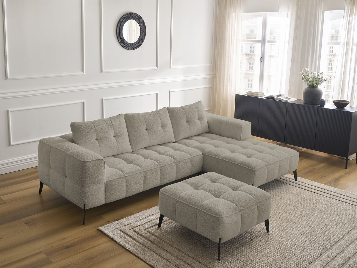 Bobochic Anis Ecksofa mit Pouf Bouclé-Stoff Taupe Ecke rechts