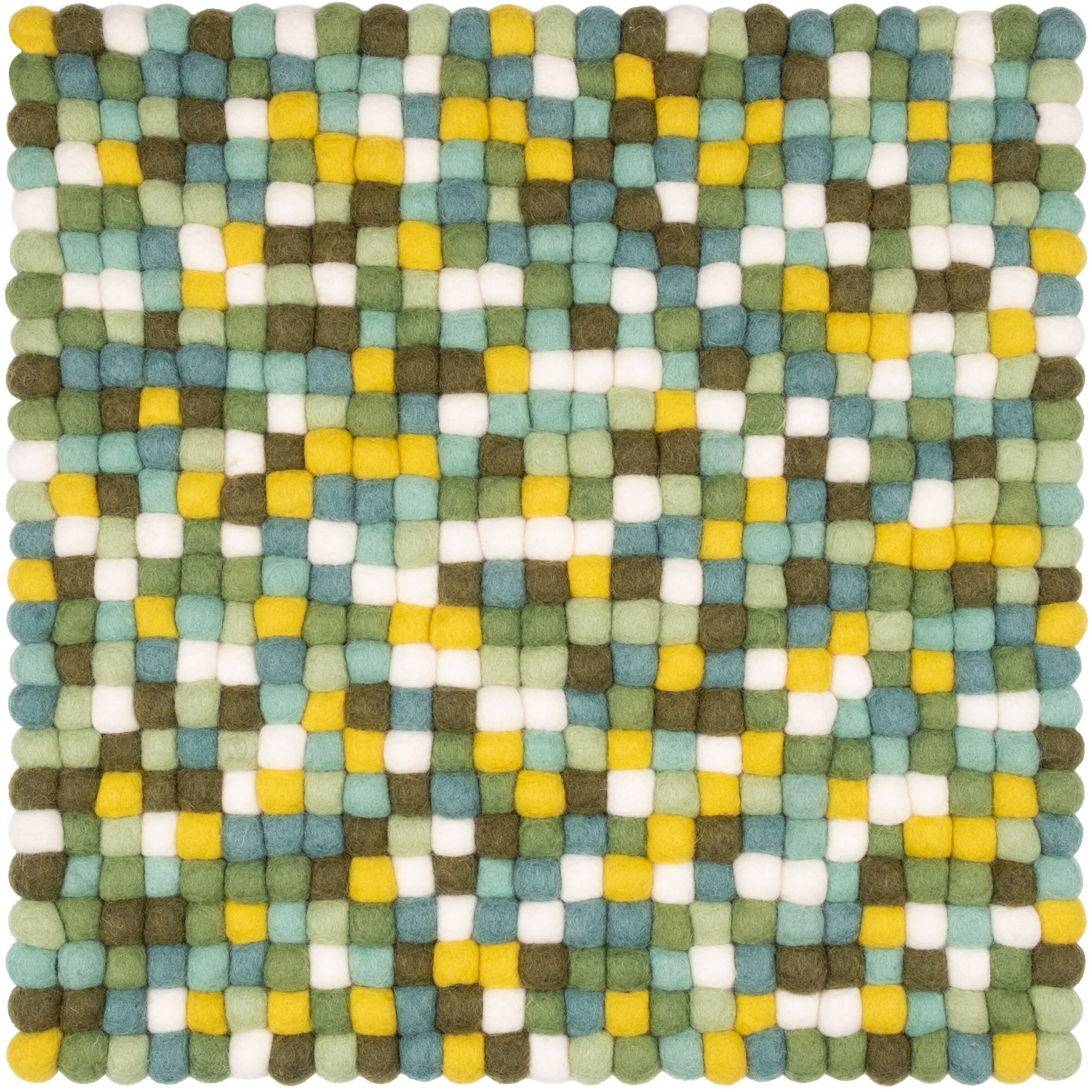 myfelt Finn Filzkugel-Sitzauflage Grün-Türkis-Weiß 36 x 36 cm