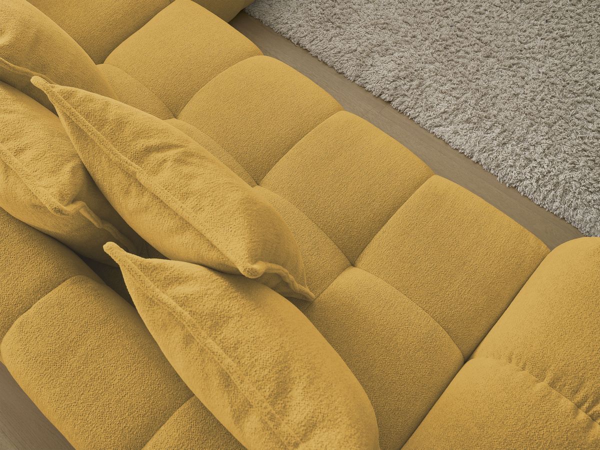 Bobochic Everest Ecksofa mit Schlaffunktion und Bettkasten 320 × 212 cm, 10 Kissen Melange-Stoff Gelb Ecke rechts
