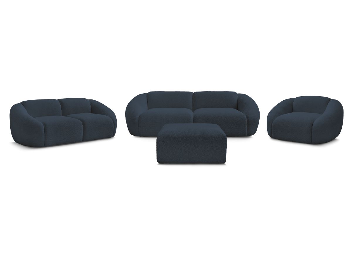 Bobochic Tina Sofa 7-Sitzer mit Pouf Bouclé-Stoff Dunkelblau