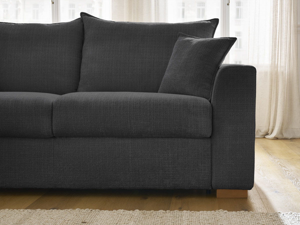 Bobochic Augustin Ecksofa mit Schlaffunktion und Bettkasten Strukturstoff Schwarz, Liegefläche 140 × 200 cm