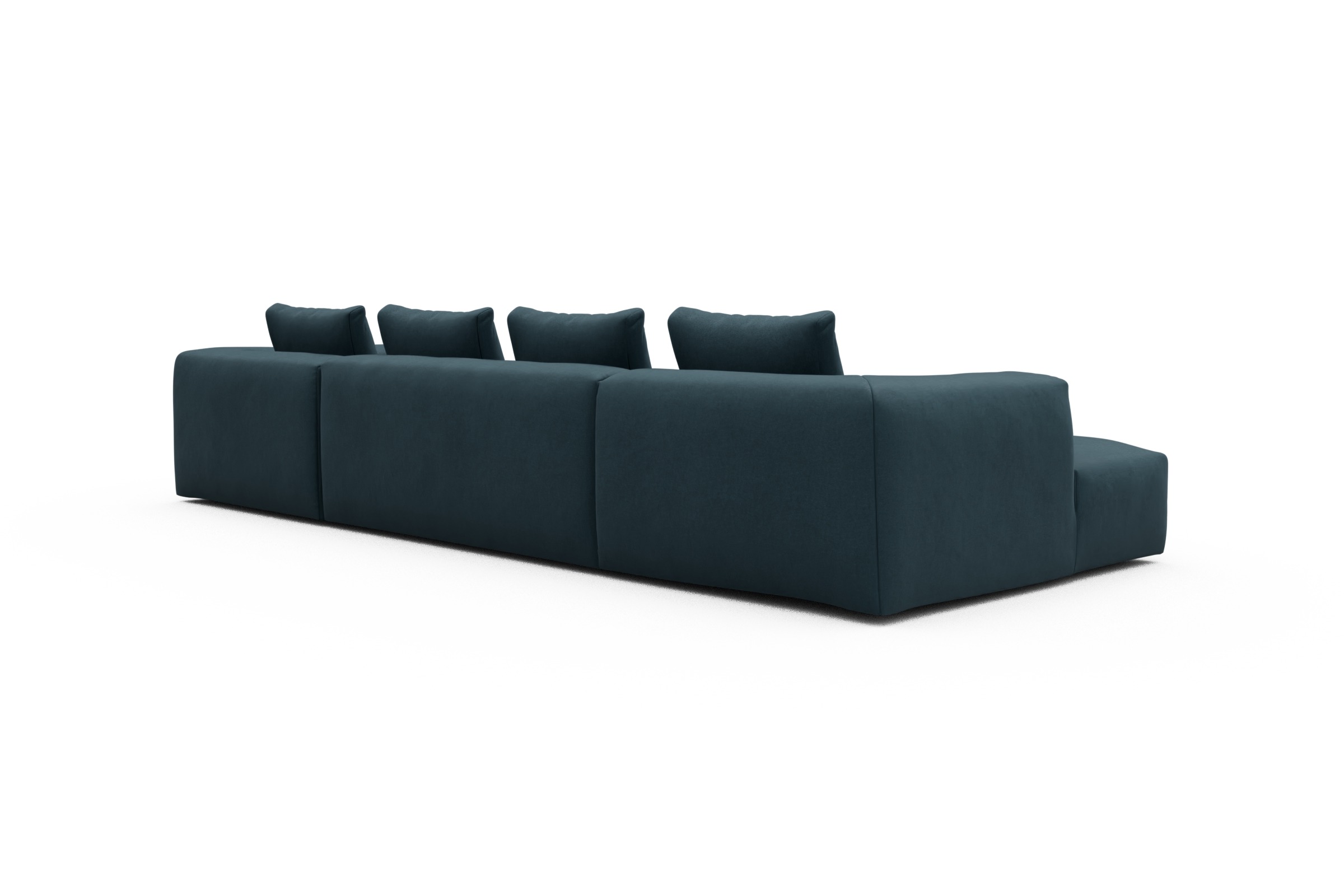 Wohnlandschaft Fred Relax-Ecke rechts mit 2-Sitzer und Chaiselongue links Strukturierter Stoff Satya 443-Deep-Blue