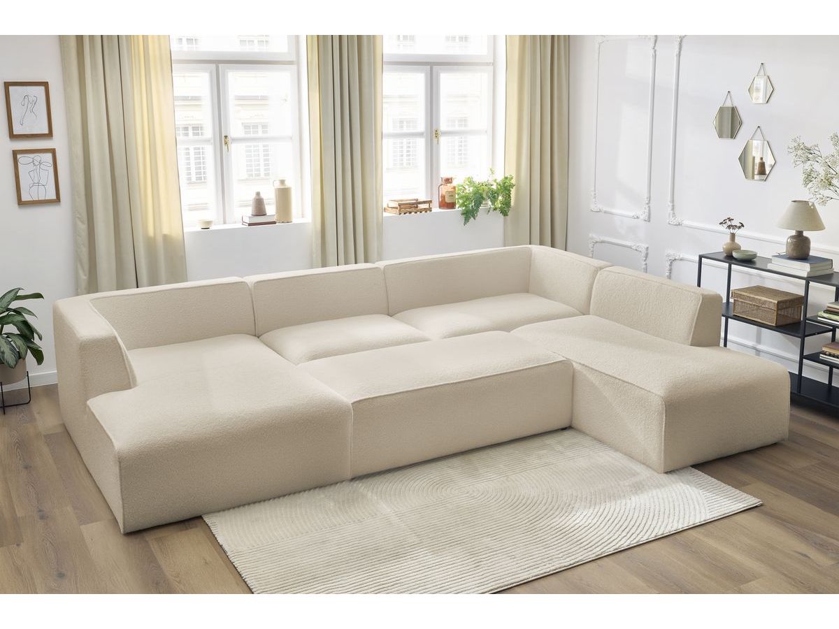 Bobochic Megeve Wohnlandschaft mit Pouf Bouclé-Stoff Beige Ecke links