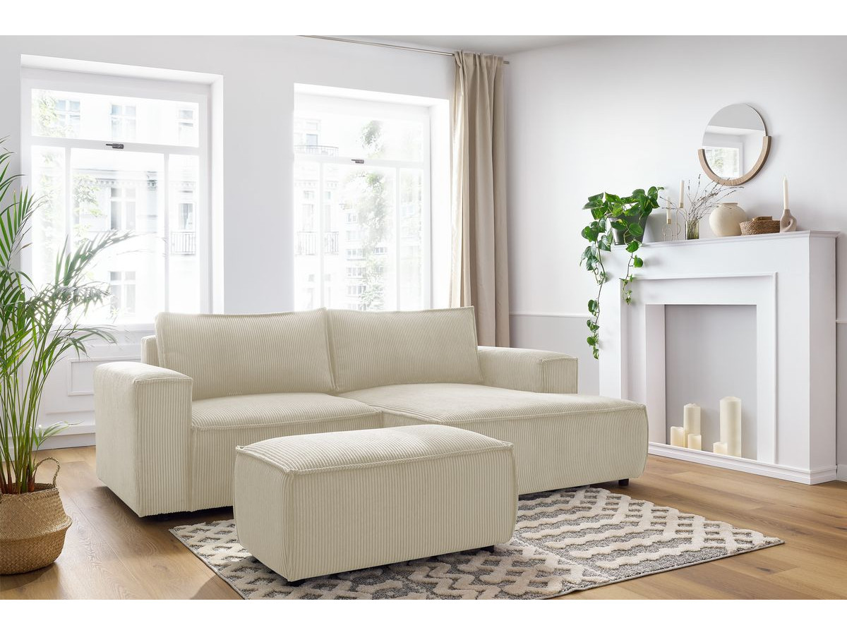 Bobochic Nihad Ecksofa mit Pouf Cordsamt Beige Ecke rechts