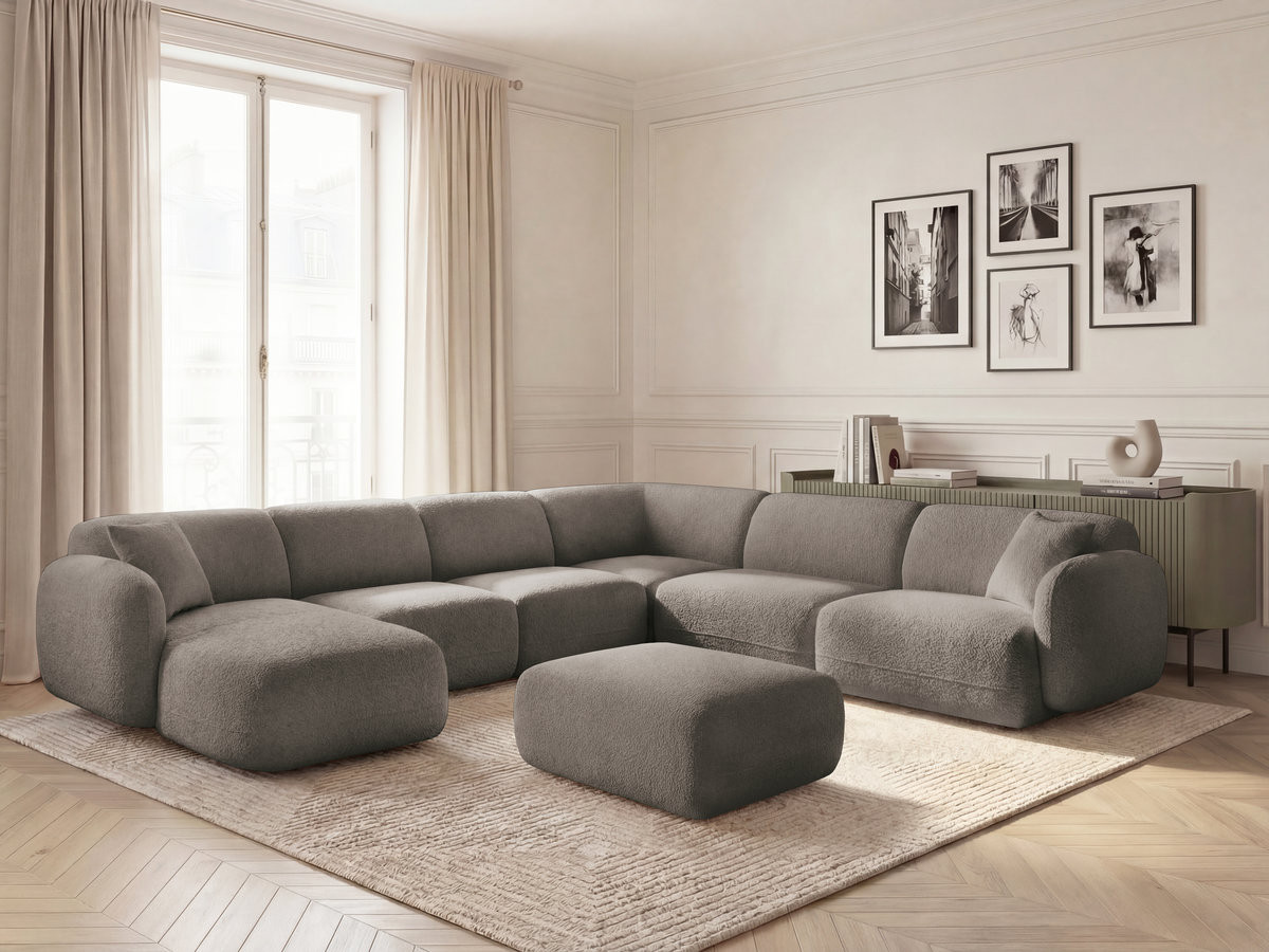 Bobochic Anda Wohnlandschaft mit Pouf 373 × 289 cm Chenille Taupe Ecke rechts