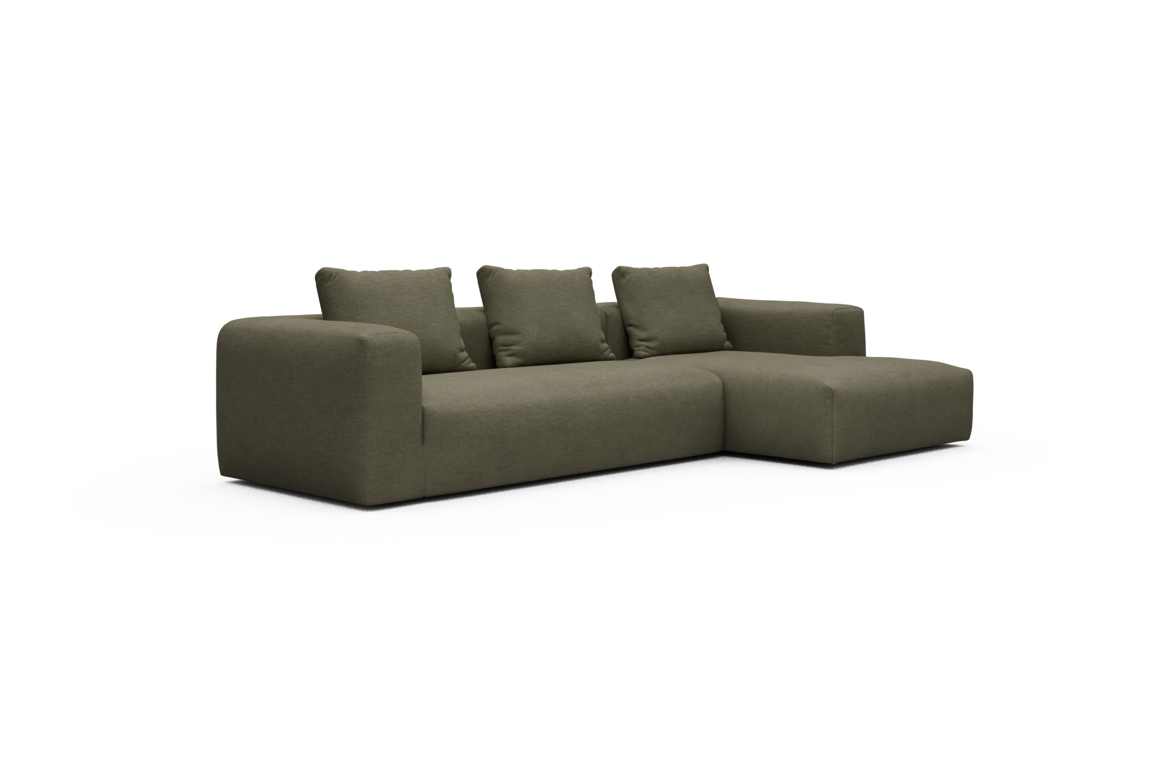 Ecksofa Fred Chaiselongue rechts mit 2,5-Sitzer Vivus-Dusty-Olive