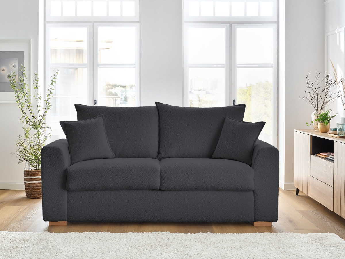 Bobochic Augustin Schlafsofa 3-Sitzer Bouclé-Stoff Dunkelgrau, Liegefläche 140 × 200 cm