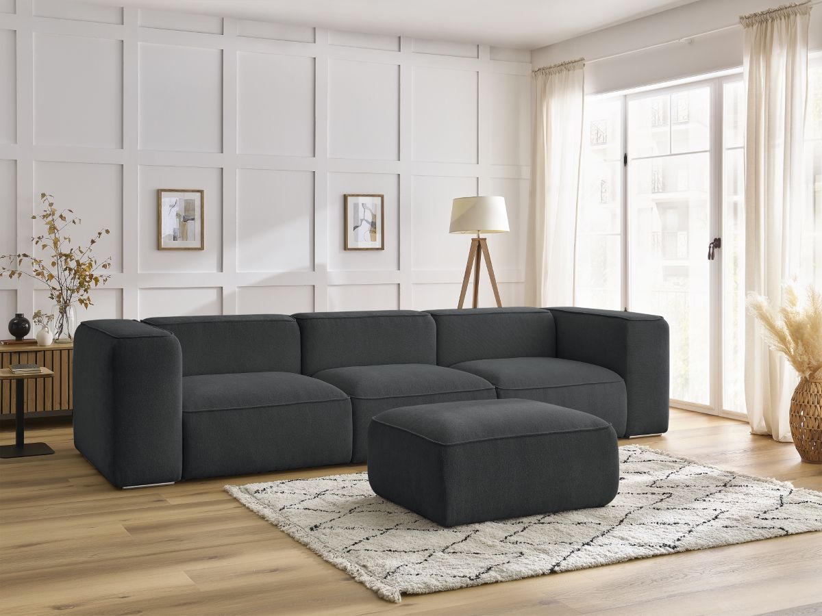 Bobochic Zephyr Sofa 4-Sitzer mit Pouf Strukturstoff Dunkelgrau