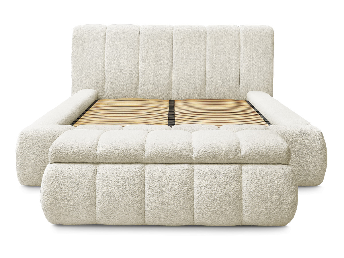 Bobochic Denali Polsterbett mit Bettkasten mit Bettbank Bouclé-Stoff Weiß, Liegefläche 180 × 200 cm
