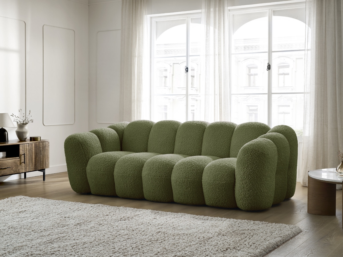 Bobochic Hippolyte Sofa 3-Sitzer Bouclé-Stoff Grün