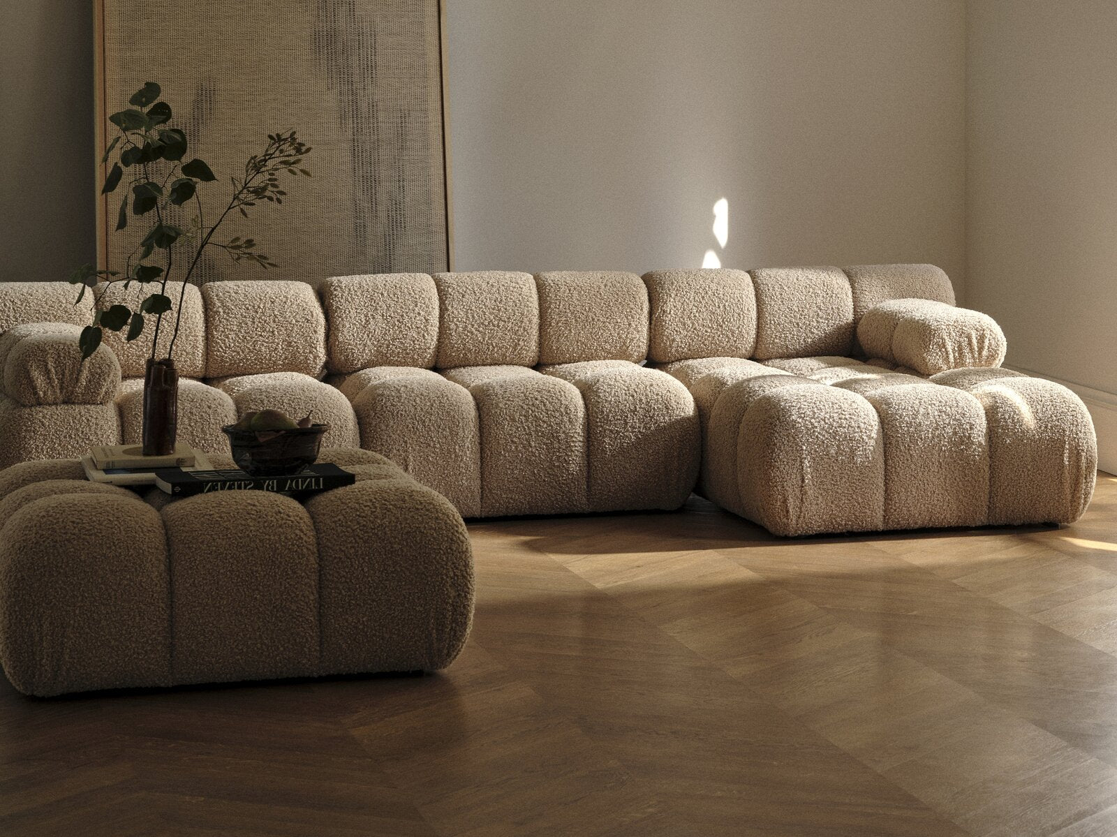 Micadoni Modulares Sofa Bellis 4-Sitzer Links 3D-Stoff Sonic Amazonas Grün