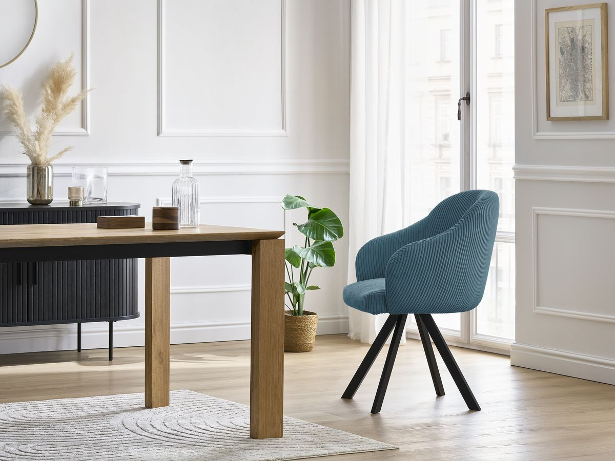 Bobochic Sophie Esszimmerstuhl 2er-Set mit Sternfuß Cordsamt Dunkelblau