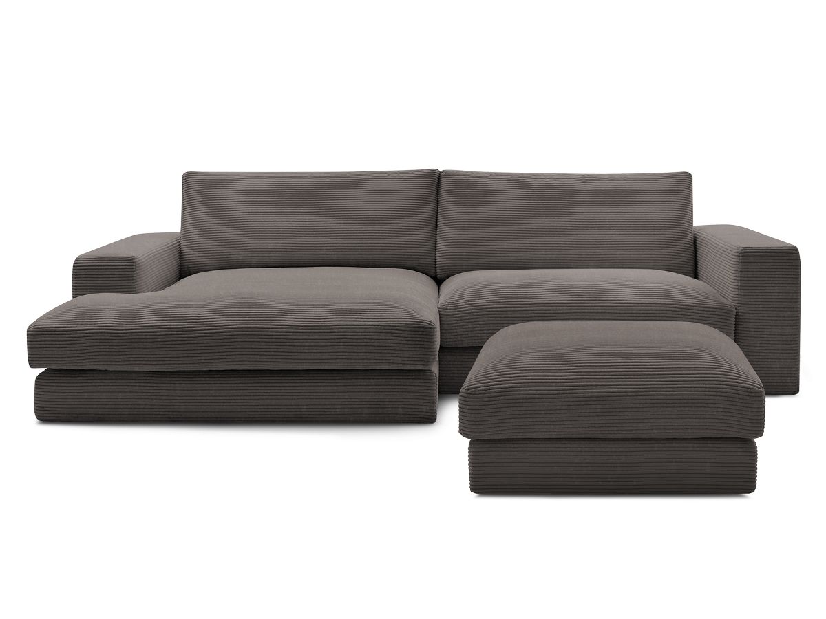 Bobochic Leonard Ecksofa mit Pouf 274 × 159 cm Cordsamt Braun Ecke links