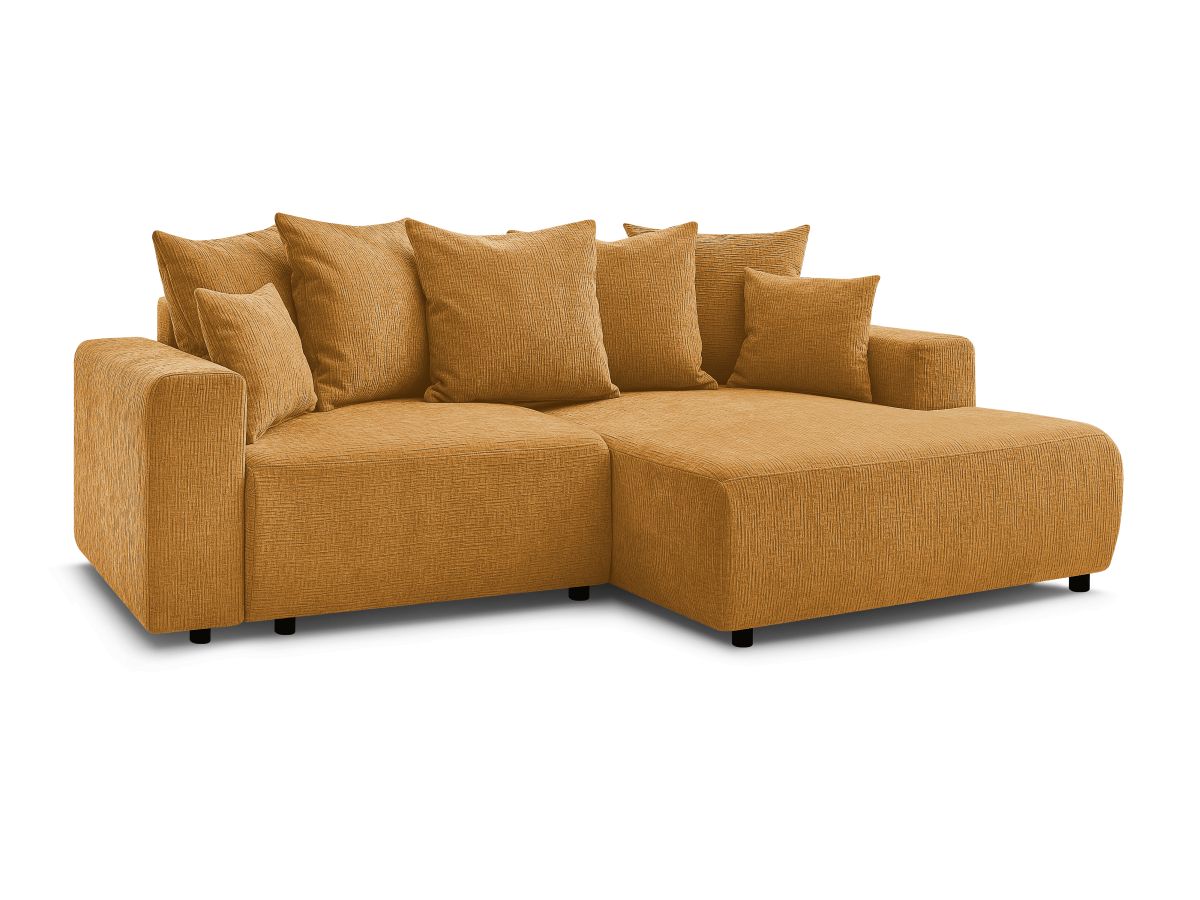 Bobochic Atilla Ecksofa mit Schlaffunktion und Bettkasten Strukturstoff Gelb Ecke rechts