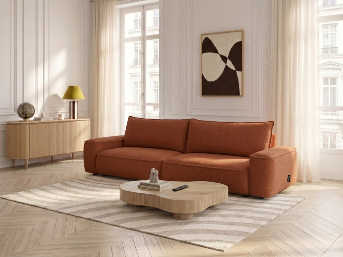 Bobochic Honore Schlafsofa 3-Sitzer mit Bettkasten Chenille Orange