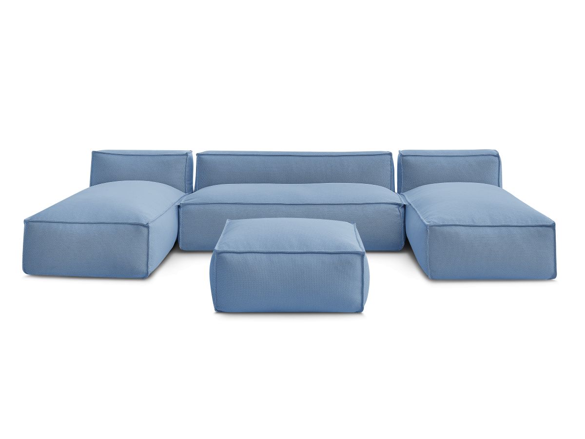 Bobochic Biarritz Gartensofa 4-Sitzer mit Pouf 332 × 168 cm Melange-Stoff Blau