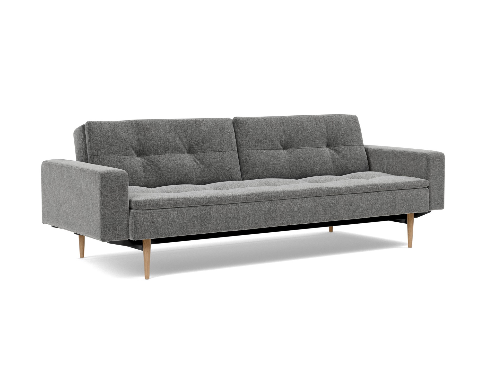 Schlafsofa Dublexo mit Armlehnen Strukturierter Stoff Twist 563-Charcoal Beine Styletto Eiche hell