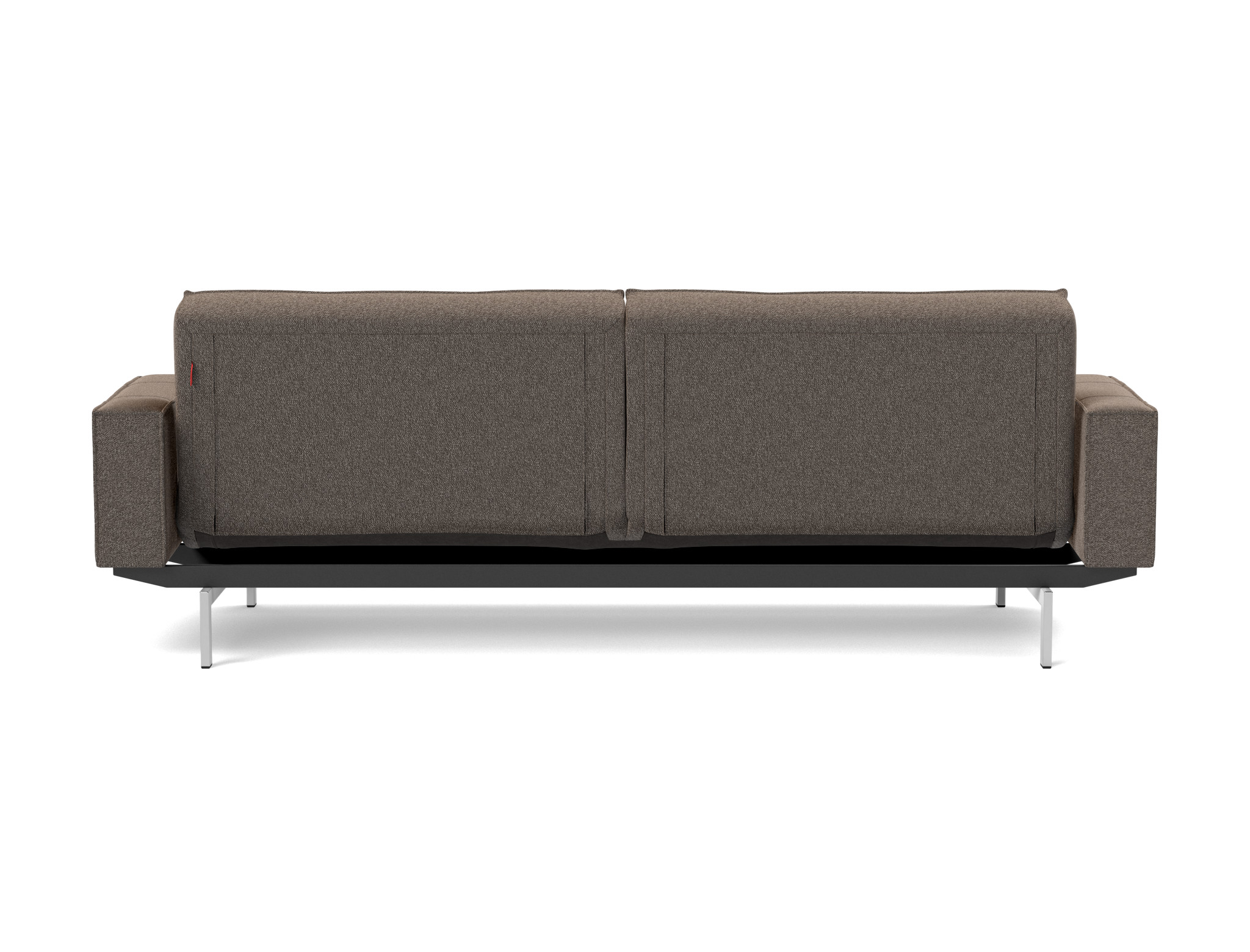 Schlafsofa Splitback mit Armlehnen Boucle Skandi 530-Taupe Beine Chrom