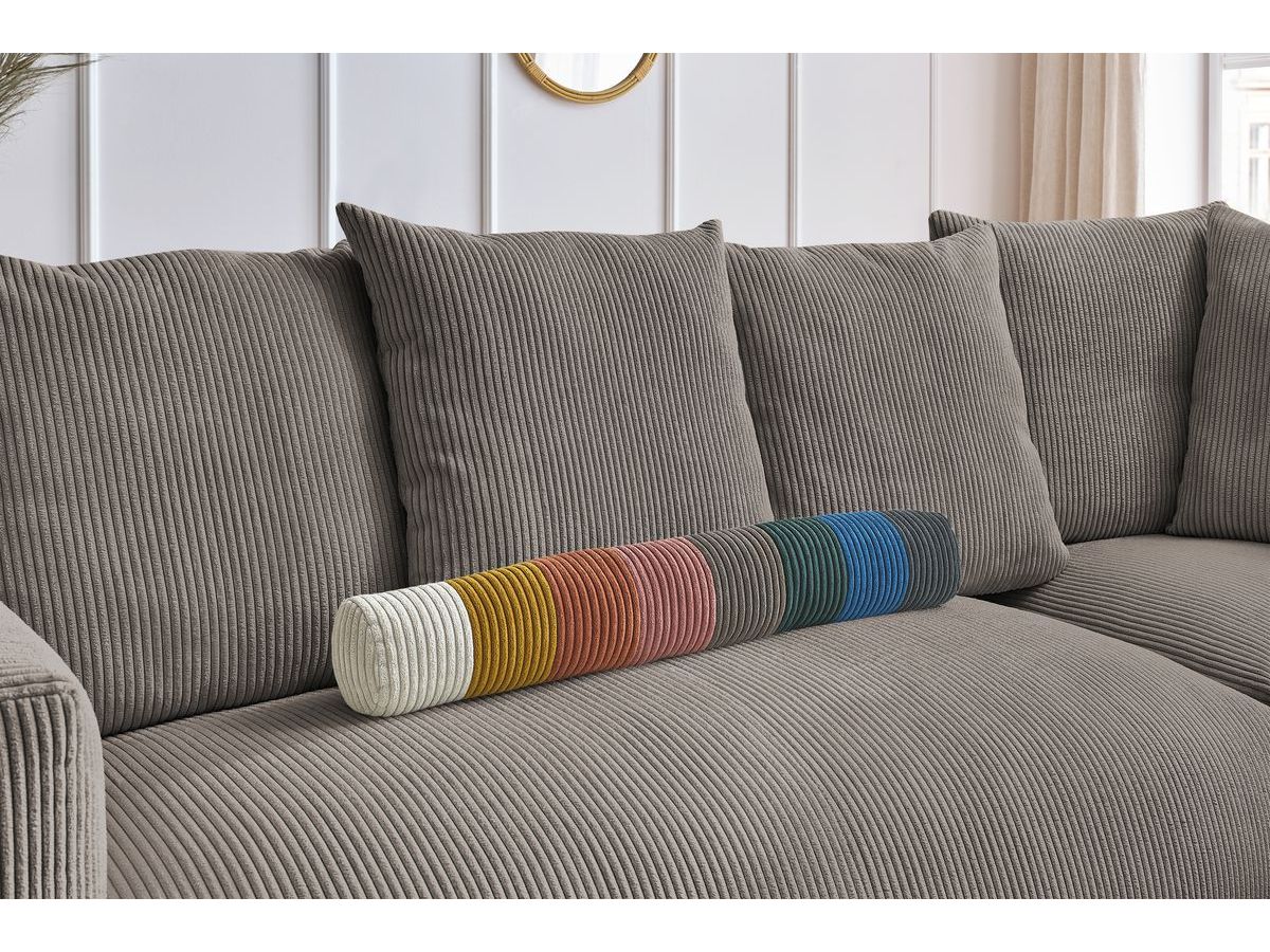 Bobochic Voltaire Ecksofa mit Pouf 268 × 214 cm Cordsamt Taupe Ecke rechts