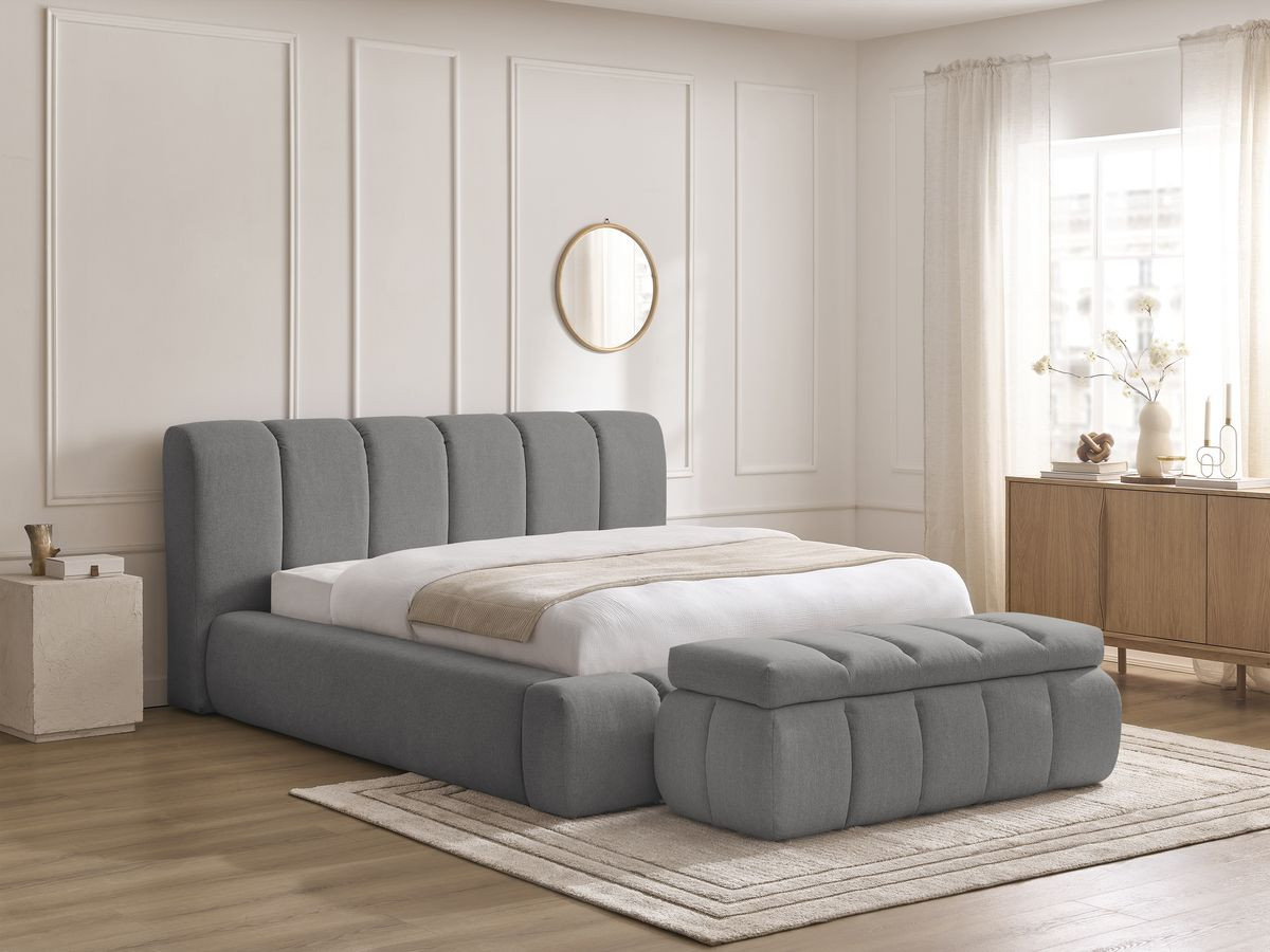 Bobochic Denali Polsterbett mit Bettkasten mit Bettbank Stoff Dunkelgrau, Liegefläche 160 × 200 cm